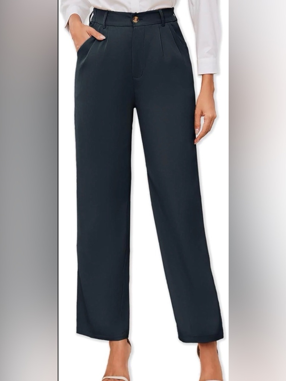 NWT Women Petite Dress Pants High Waist Wide Leg sz M Navy - Picture 4 of 4